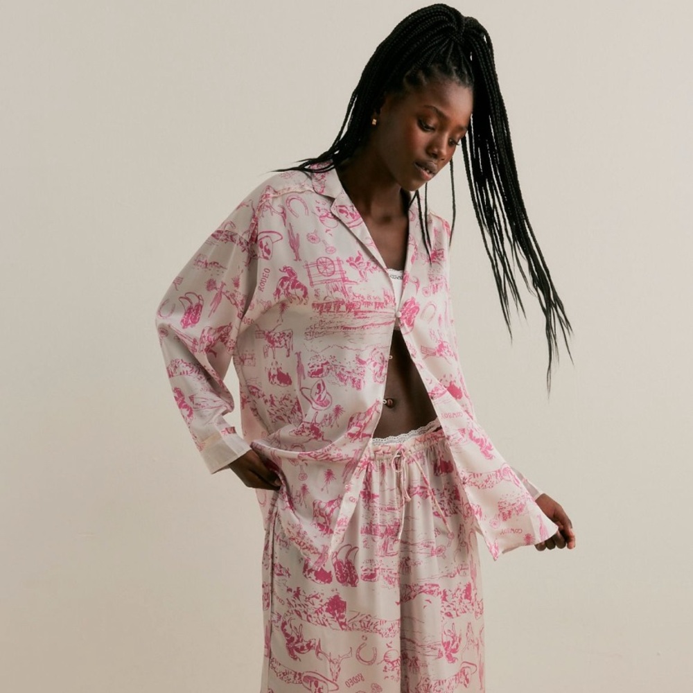 Free People Dreamy days Cowboy rodeo western Pink Cream pajama Top Medium